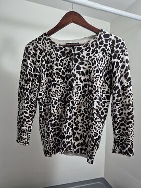 Cable & Gauge Leopard Print Cardigan - Black & Cream